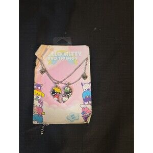 Hello Kitty Silver-Tone Pink BFF Split Heart Necklace Set Not For Kids Under 3 Y